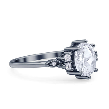 Oval Art Deco Ring Cubic Zirconia Black Tone 925 Sterling Silver Wholesale